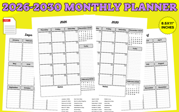 Download 2026-2030 Five Year Monthly Planner KDP - Kdp Collection